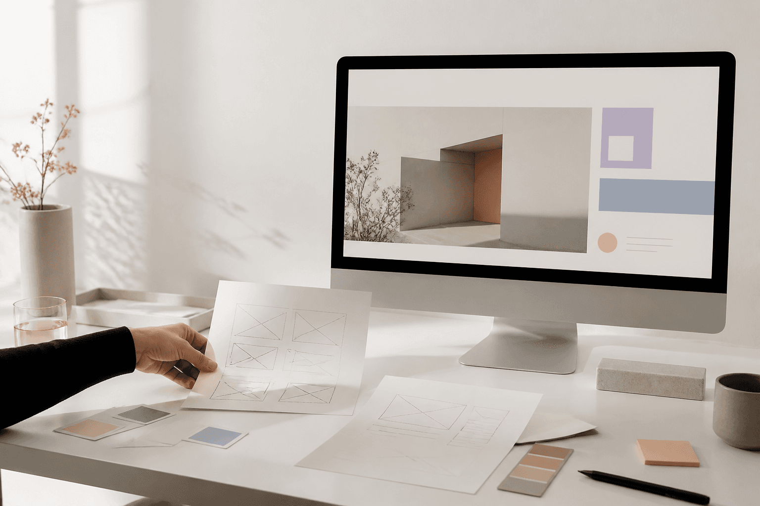 A web designer moving from wireframes to a clear, finished website